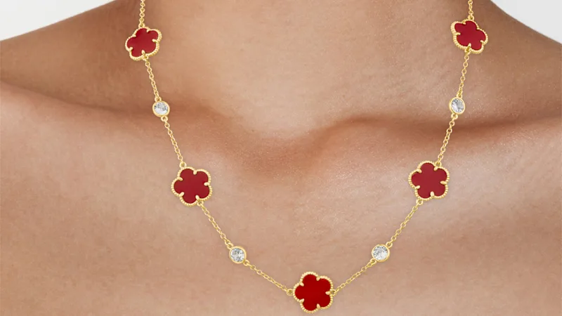 CZ by Kenneth Jay Lane 4 CTTW CZ & Clover Station Necklace