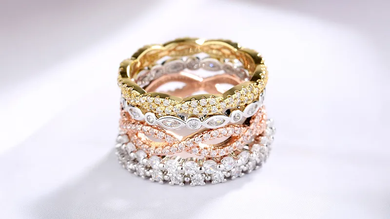 Rose And Lilly 14K Gold Plated 5-Piece Stack Crystal Pave Band Set