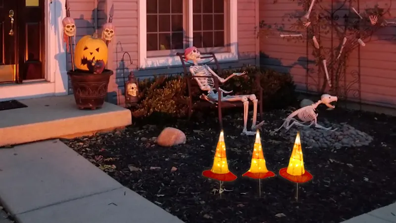 National Tree Company 3D Candy Corn Colored Witch's Hat Garden Stakes