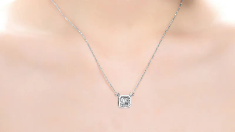 Rachel Glauber Asscher-Cut Simulated Diamond Stud Cable Chain Necklace
