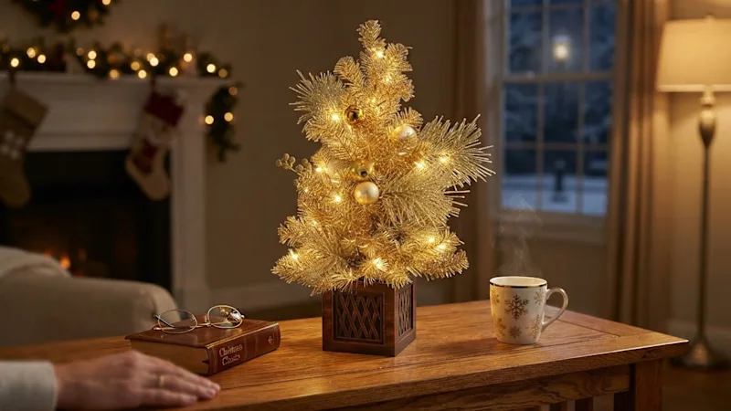 National Tree Company 36" Christmas Be Merry Decorated Gold Tabletop