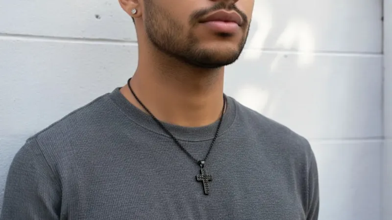 Iron Saints Stainless Steel Cross Pendant with Black Cubic Zirconia Stones