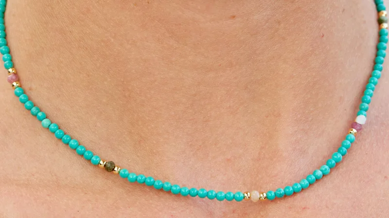 Savvy Cie Turquoise & Multi Gemstone Station Necklace
