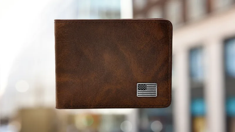 Steeltime Mens Vegan Leather American Flag Wallet
