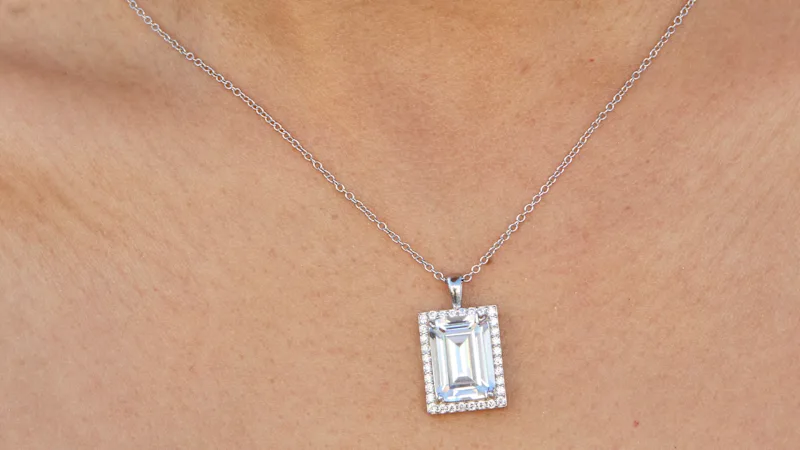 Savvy Cie Emerald Cut Cubic Zirconia Halo Necklace