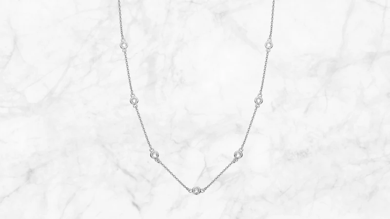 Rachel Glauber Rose Cut Simulated Diamond Link Necklace 14k White Gold Plated