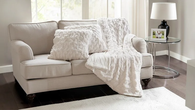 Comfort Spaces Ruched Faux Fur Throw & Pillow Cover Set