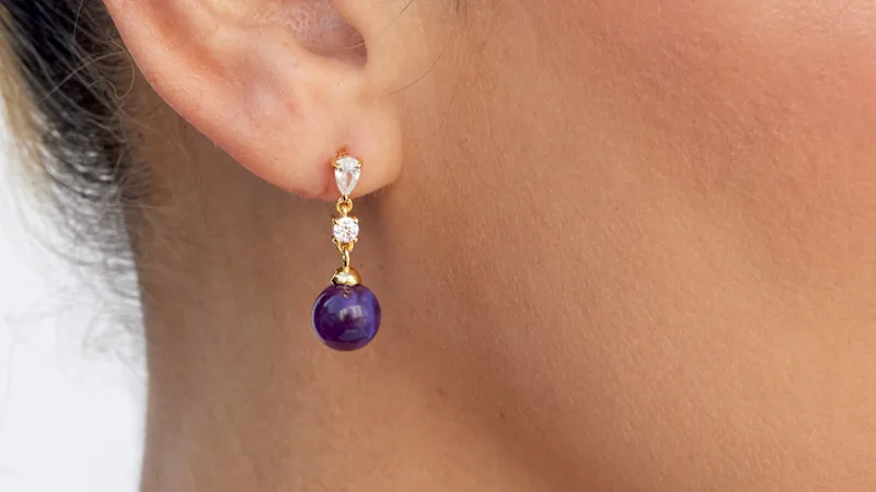 Savvy Cie Amethyst Ball Drop Earring with Cubic Zirconia