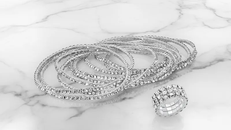 Steeltime Simulated Diamond Stretch Bracelet & Ring Set