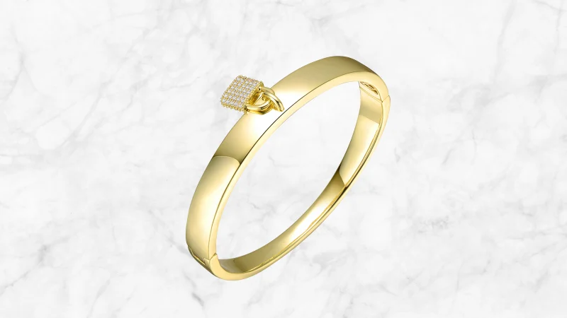 Rachel Glauber Simulated Diamond Padlock Charm Stacking Bracelet 14k Gold Plated
