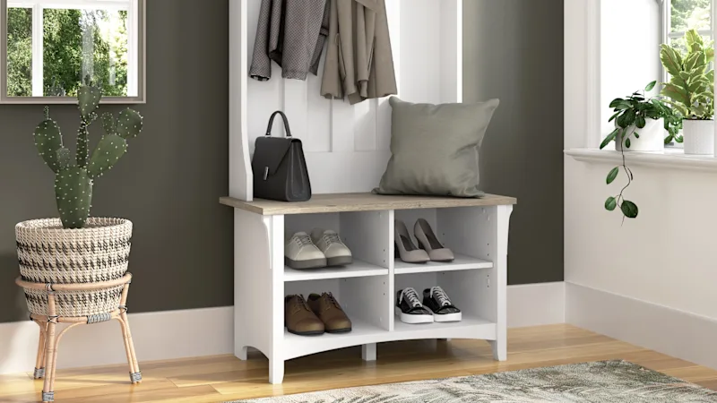Salinas Hall Tree with Shoe Storage Bench in Shiplap Gray