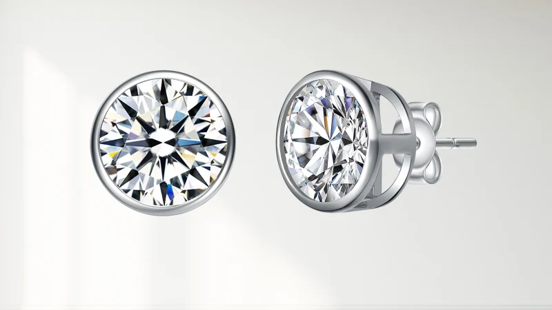 Stella Valentino 2.40 CTW Round Moissanite Modern Bezel Stud Earrings
