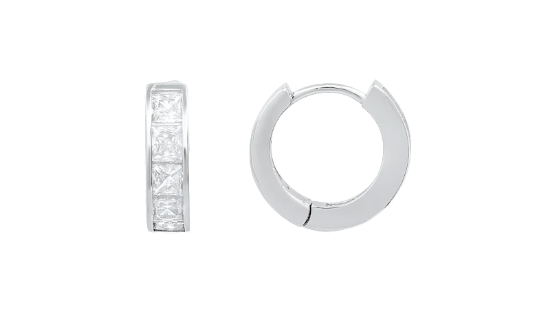 Kylie Harper Sterling Silver Petite Princess-Cut CZ Hoop Earrings