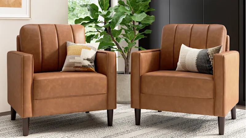 2-Pack: Max 32W Accent Chair in Buffed Camel Vegan Leather