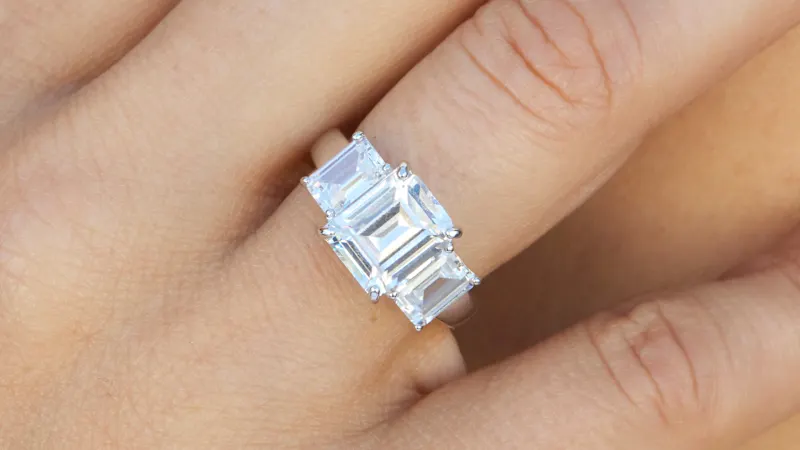 Savvy Cie Emerald Cut Cubic Zirconia 3-Stone Ring