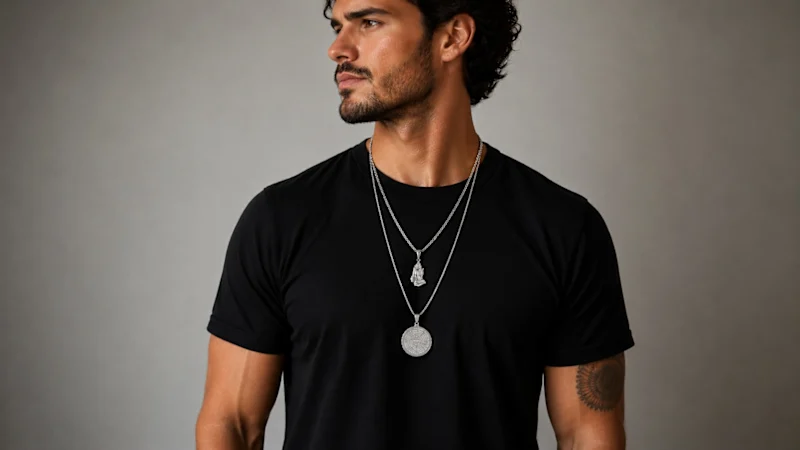 Steeltime Men's Prayer Hands & Round Pendant Necklace Set