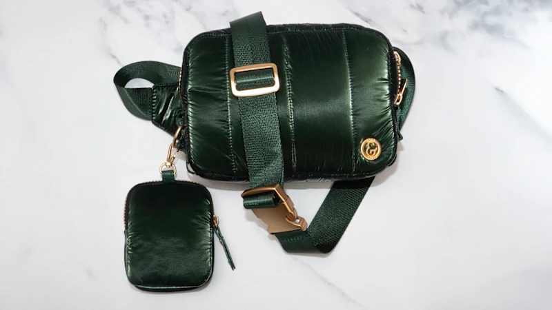 Joan & David Metallic Tubular Quilted Nylon Passport Sling Bag