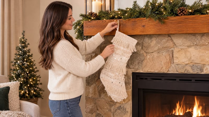 The Fringed Natural Stocking With Sequin Accents