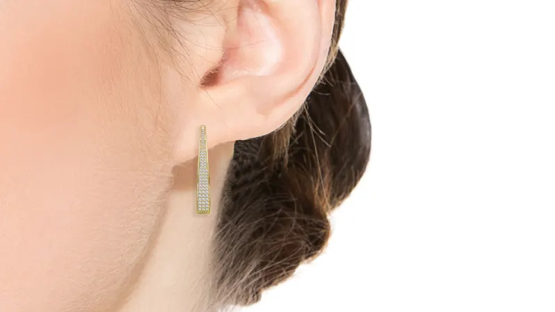 Rachel Glauber Simulated Diamond Pave Oblong Oval Hoop Earrings 14k Gold Plated