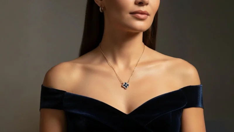 Saffron Clover Pendant Necklace with CZ Stone Halo & Accents