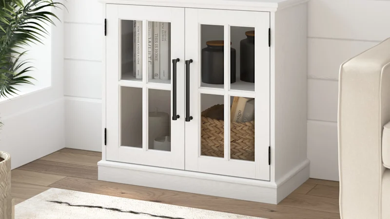 Westbrook 32W Storage Cabinet with Glass Doors in White Ash