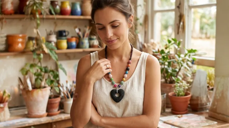 Titans Heart Lava Stone Party Necklace and Optional Essential Oils