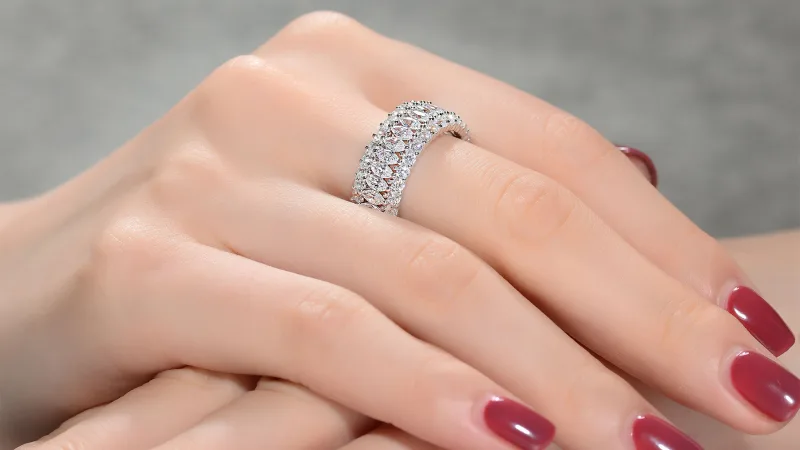 Genevive Flawless Rhodium Plated Round & Marquise Cubic Zirconia Eternity Ring