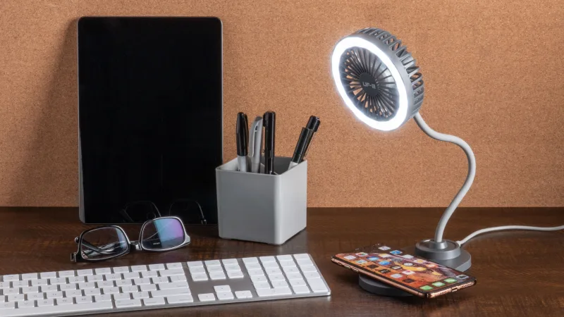 Veho UF2 3-in-1 Desktop Station with Wireless Charger, Fan & LED Light