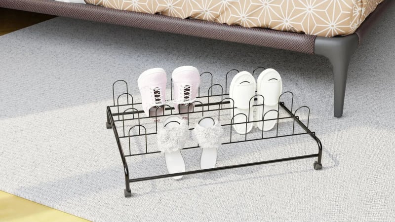 J&V Textiles Glossy Black UTB Rolling 24-Shoe Storage Rack
