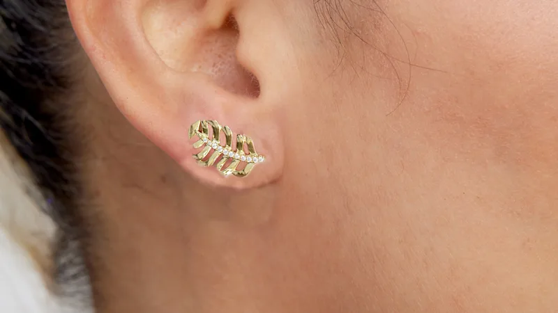 Savvy Cie Gold Plated Cubic Zirconia Leaf Earrings