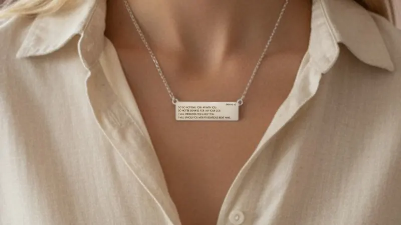 Steeltime Ladies Stainless Steel Isaiah 41:10 Bar ID Necklace