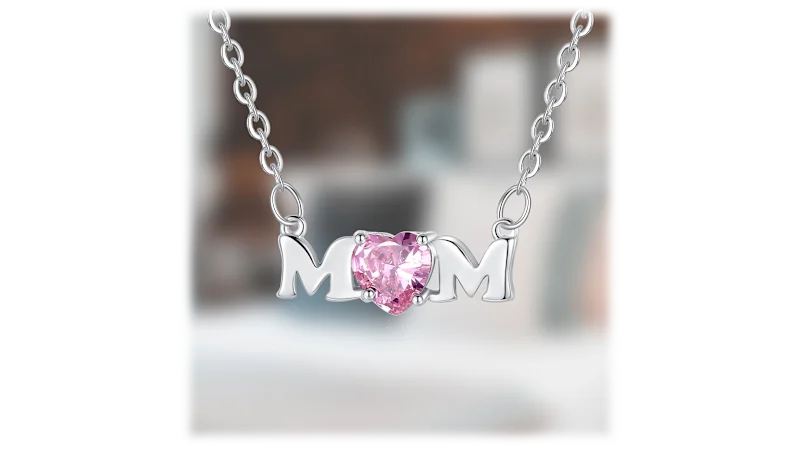 Hollywood Sensation 18K White Gold Plated Pink Heart Mom Pendant Necklace