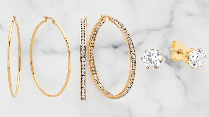 Steeltime In-And-Out Simulated Diamond Hoop Earrings & Studs Set