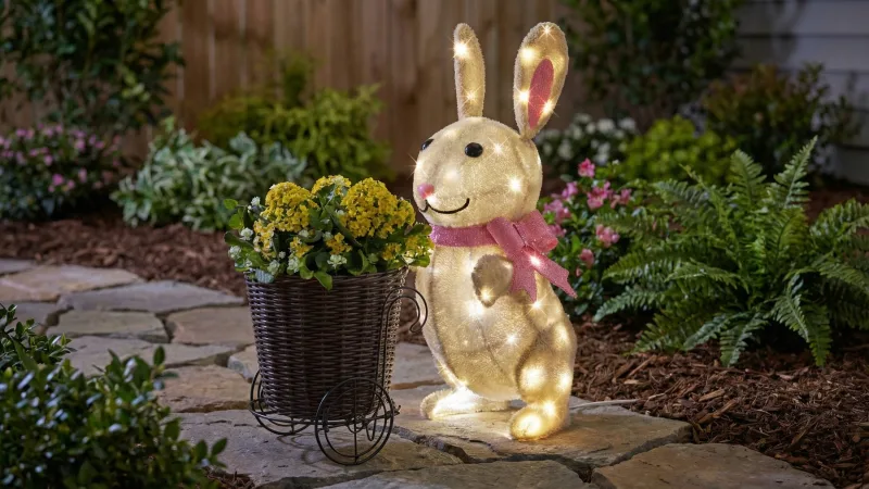 The 2' Twinkling Bunny Basket Planter