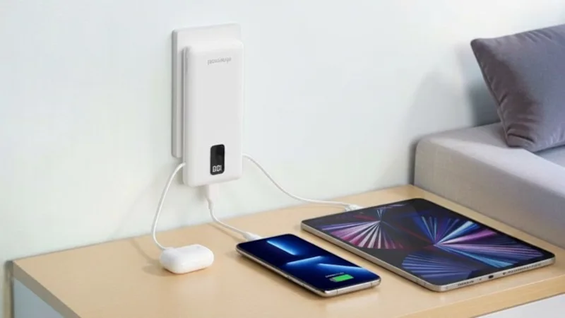 Charmast 10,000 mAh Power Bank with Built-in Cables & Wall Plug