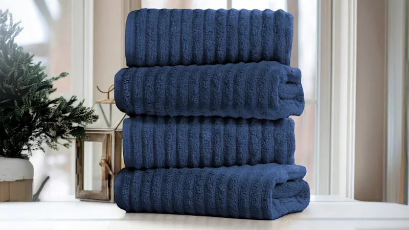 4-Pack: Bibb Home Ribbed Egyptian Cotton Bath Towel Set