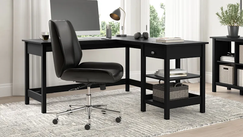 Broadview 60W L Shaped Computer Desk with Storage in Classic Black