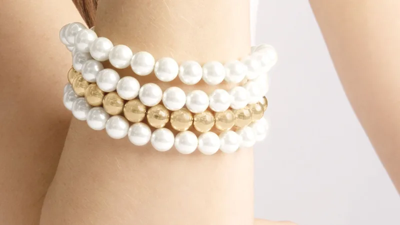 Martha Stewart Four Strand Pearl and Gold Ball 7" Bracelet