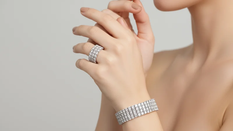 Steeltime Simulated Diamond Multi-Row Stretch Bracelet & Ring Set