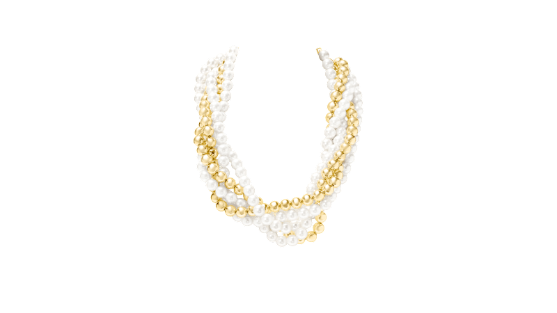 Martha Stewart Five Strand Pearl and Gold Ball Twisted Gold Necklace