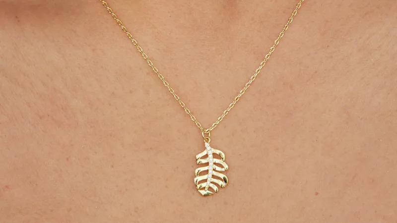 Savvy Cie Cubic Zirconia Leaf Necklace