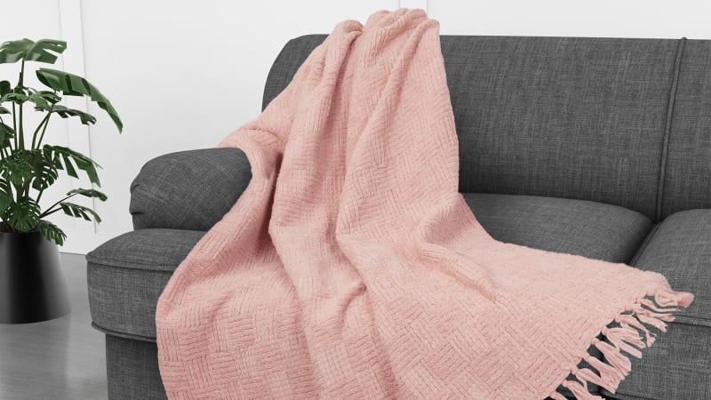 Kathy Ireland Oversized Chenille Fringed Basket Throw