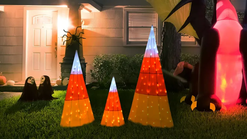National Tree Company Large LED Lighted Tinsel Candy Corn Cone 3pc Set