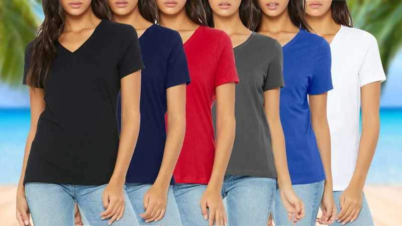 5-Pack: Galaxy by Harvic Women's Loose Fit Short Sleeve V-Neck Classic Tees