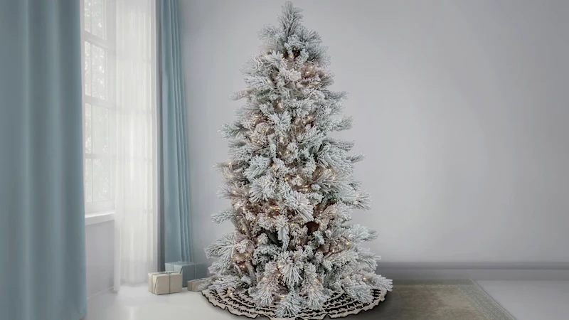 National Tree Company 7.5' Slim Flocked Bavarian Pine Tree with 600 Dual LED