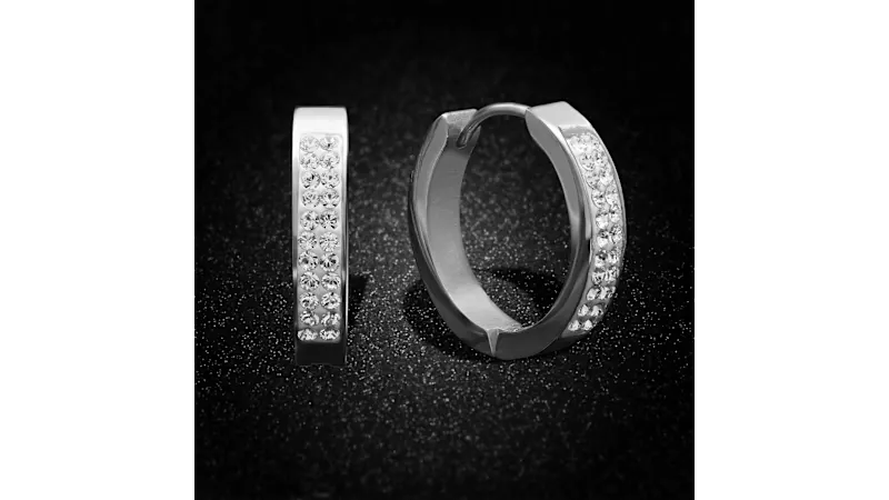 Steeltime Women's Swarovski Crystal Huggie Earrings