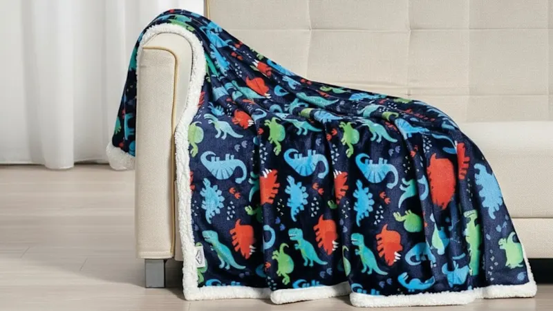 Luxury Home Navy Dino Faux Shearling Sherpa Throw Blanket