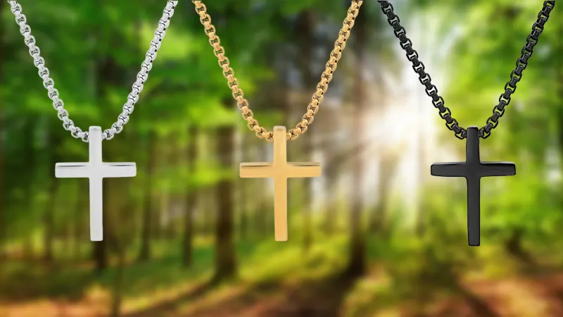 Steeltime Set of 3 Men's Assorted Polished Cross Pendants