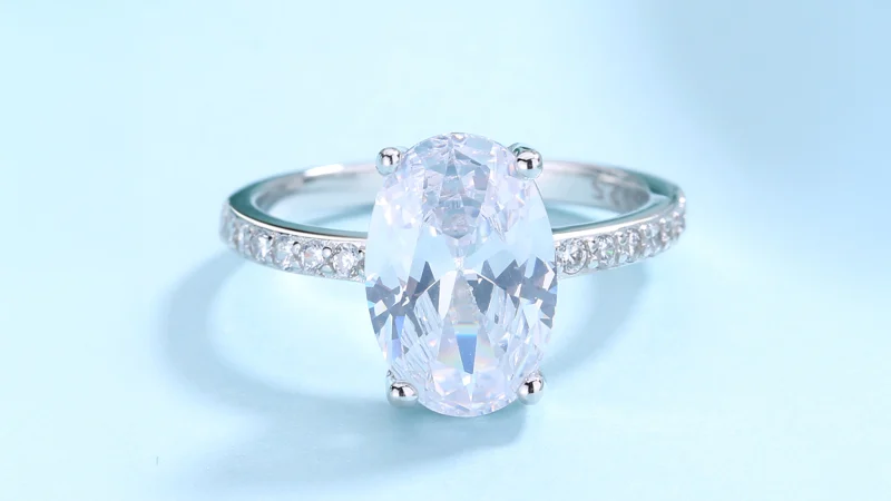 Rose And Lilly Lab-Created White Sapphire & Sterling Silver Oval Solitaire Ring