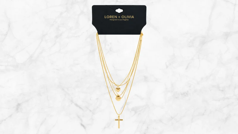 LOREN + OLIVIA Cross Multi Layer Necklace